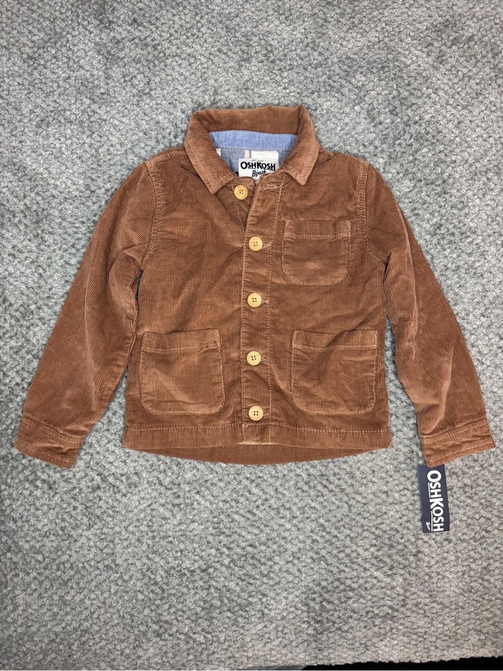 Oshkosh B’Gosh Toddler Boys Corduroy Button up Jacket - Brown Size 3T NWT